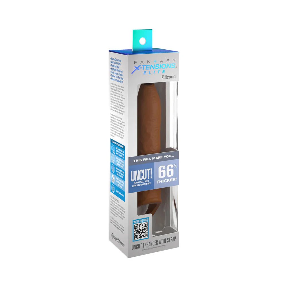 Fantasy X - tensions Elite Uncut 7 in. Open - Ended Silicone Enhancement Sleeve with Strap Tan - TruLuv Novelties