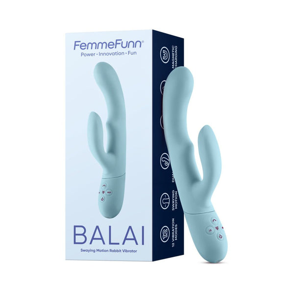 FemmeFunn Balai Rechargeable Silicone Swaying Motion Dual Stimulation Vibrator Light Blue - TruLuv Novelties