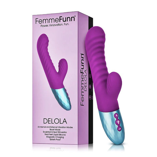 FemmeFunn Delola Rechargeable Silicone Dual Stimulation G - Spot Vibrator Purple - TruLuv Novelties
