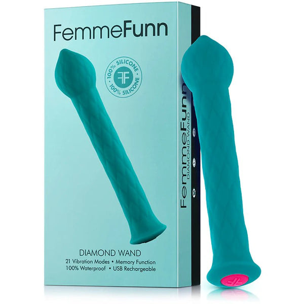 FemmeFunn Diamond Wand Rechargeable Flexible Textured Silicone Vibrator Turquoise - TruLuv Novelties