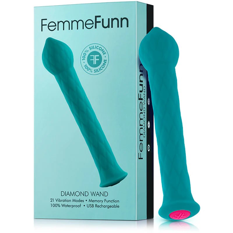 FemmeFunn Diamond Wand Rechargeable Flexible Textured Silicone Vibrator Turquoise - TruLuv Novelties