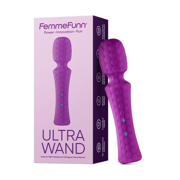 FemmeFunn Ultra Wand Rechargeable Flexible Textured Silicone Vibrator Purple - TruLuv Novelties