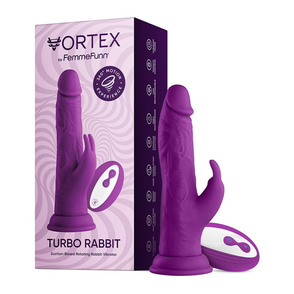 FemmeFunn Vortex Turbo Rabbit 2.0 8 in. Dual Stimulation Vibrating Dildo Purple - TruLuv Novelties