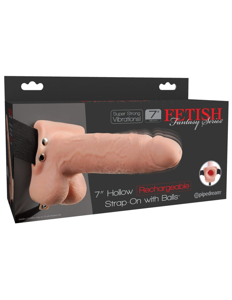 Fetish Fantasy Series 7 Inch Hollow Rechargeable Strap-on With Balls - Flesh - TruLuv Novelties