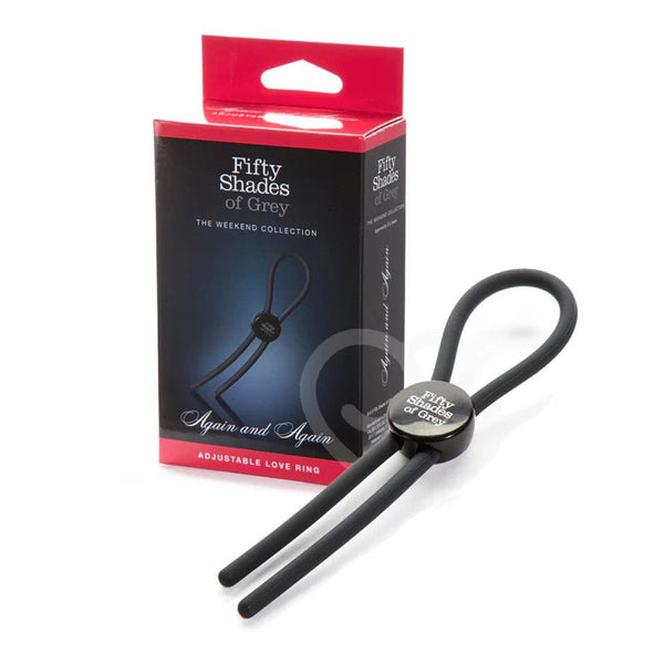 Fifty Shades of Grey Weekend Collection Again and Again Adjustable Silicone Love Ring Black - TruLuv Novelties