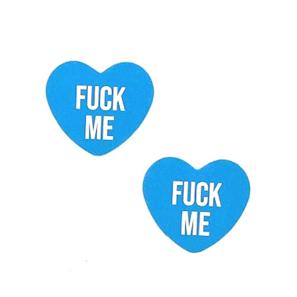 Fuck Me Blue Candy Heart Pasties - TruLuv Novelties