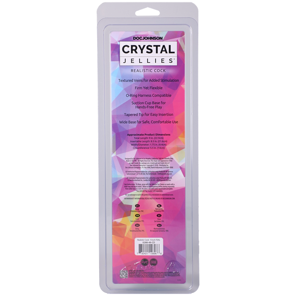 Crystal Jellies - Realistic Cock - 9 Inch Teal