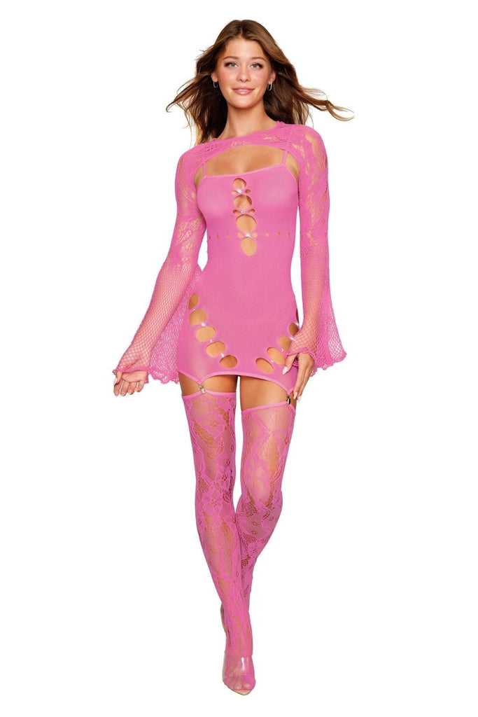 Garter Dress With Thigh High and Shrug - One Size - Milkshake Pink - TruLuv Novelties