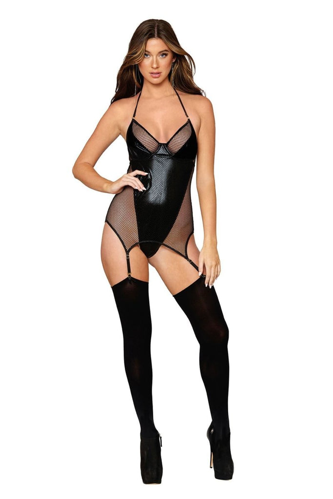 Garter Slip Teddy - Size - Black - TruLuv Novelties