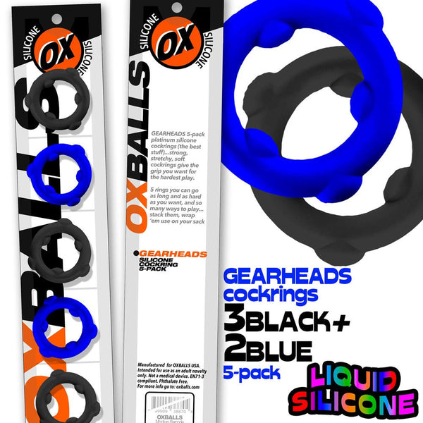 Gearheads 5 Pack Spinner Rings - Blue Black - TruLuv Novelties
