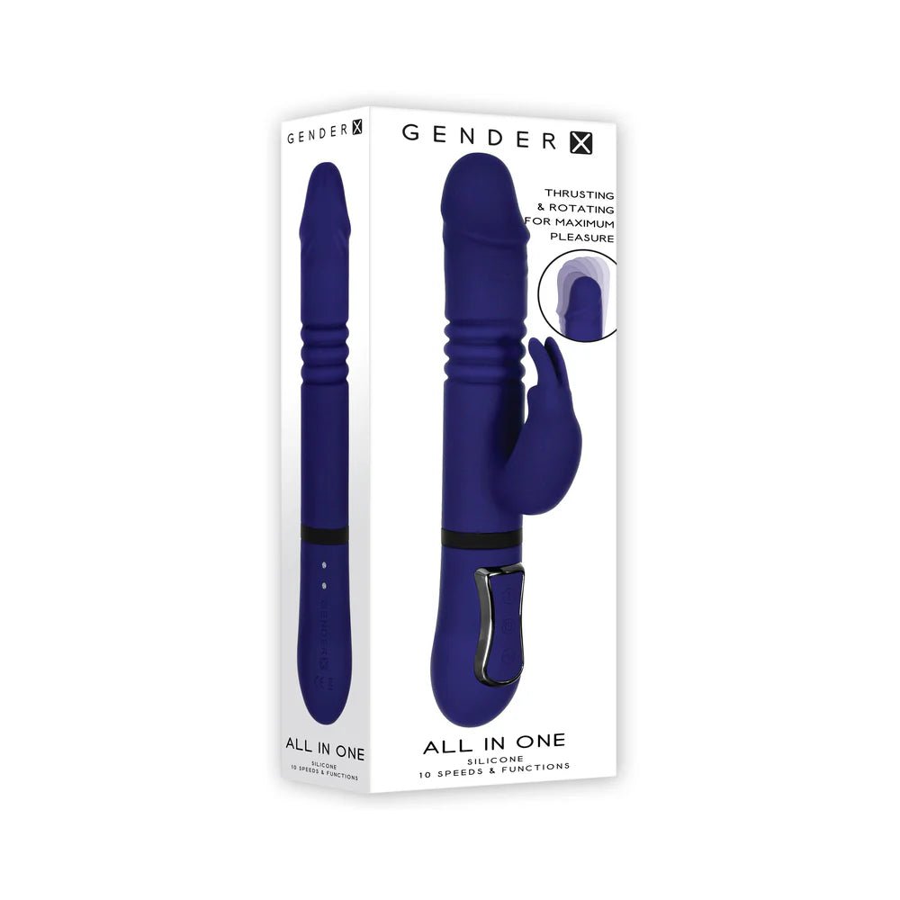 Gender X All In One Rechargeable Thrusting Rotating Silicone Rabbit Vibrator Purple - TruLuv Novelties