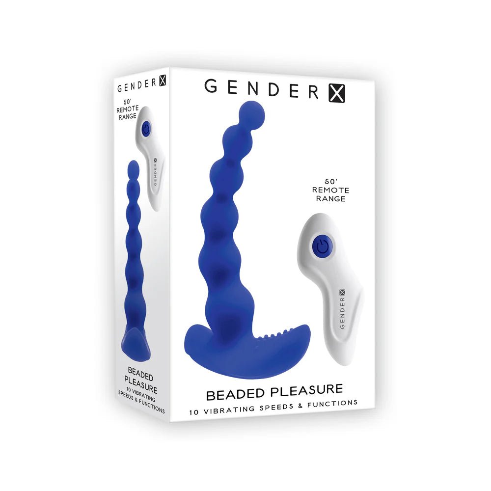 Gender X Beaded Pleasure Rechargeable Remote - Controlled Vibrating Silicone Probe Vibrator Blue - TruLuv Novelties