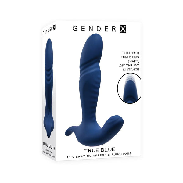 Gender X True Blue Rechargeable Thrusting Silicone Vibrator Blue - TruLuv Novelties