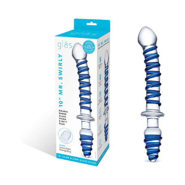 Glas 10 in. Mr. Swirly Double Ended Glass Dildo & Butt Plug - TruLuv Novelties