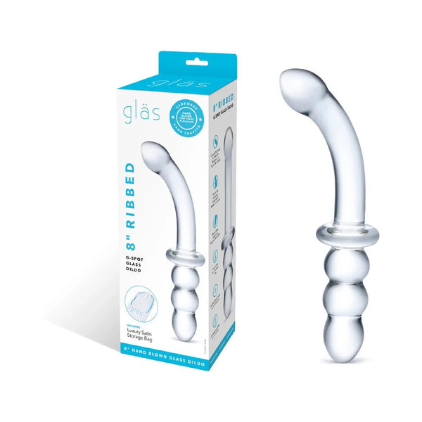 Glas 8 in. Ribbed G - Spot Glass Dildo - TruLuv Novelties