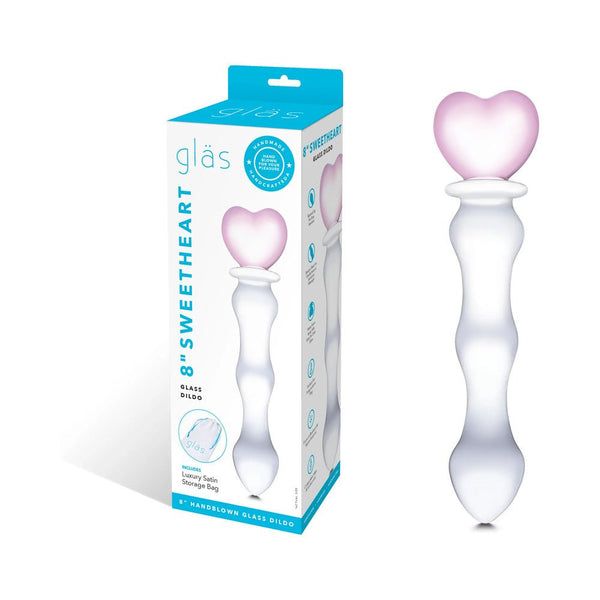 Glas 8 in. Sweetheart Glass Dildo with Pink Heart-Shaped Handle - TruLuv Novelties