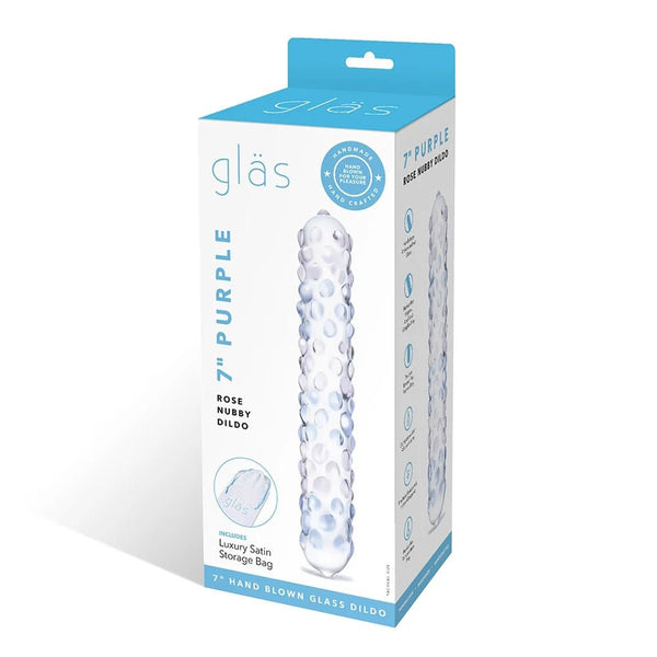 Glas 9 in. Purple Rose Nubby Glass Dildo - TruLuv Novelties