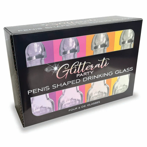 Glitterati Party 6 oz. Penis Shaped Drinking Glass 4 - Pack - TruLuv Novelties