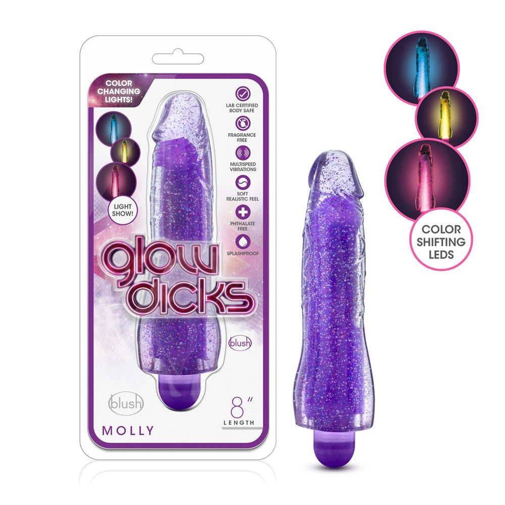 Glow Dicks - Molly Glitter Vibrator - Purple - TruLuv Novelties