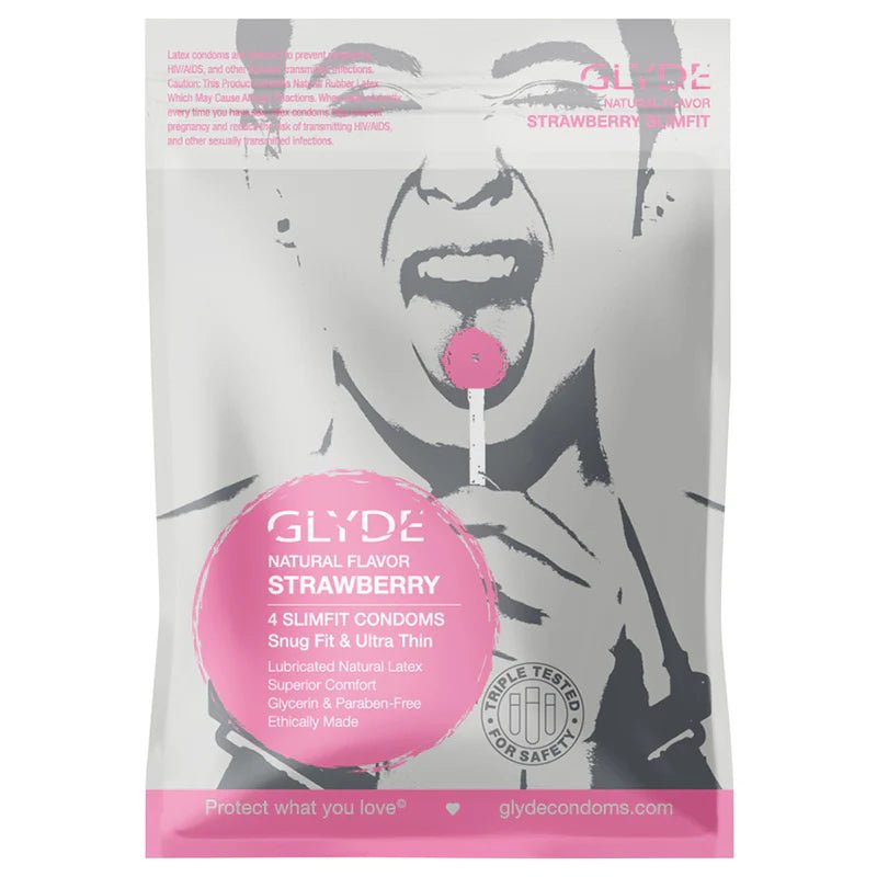 Glyde Slimfit Natural Flavored Stawberry Condom 4pk - TruLuv Novelties