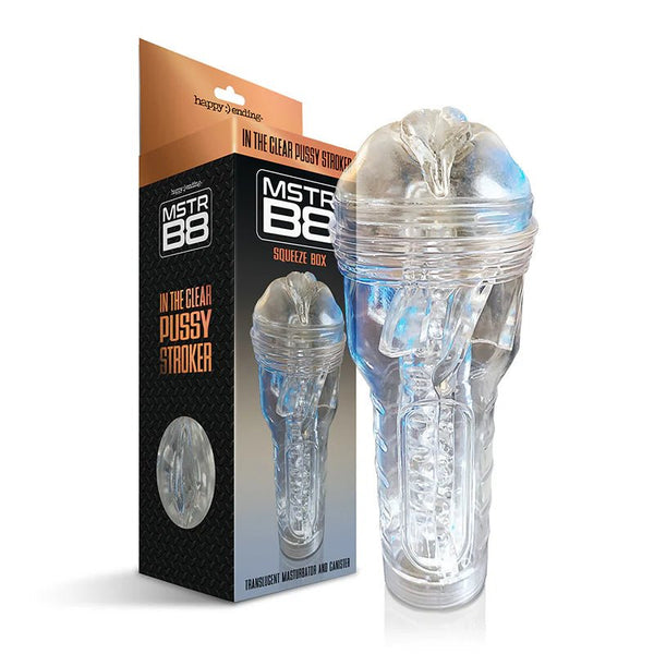 Happy Endings MSTR B8 In The Clear Pussy Stroker Squeeze Box Canister - TruLuv Novelties