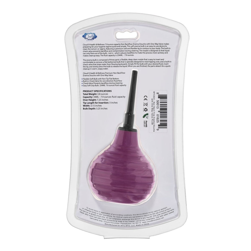 Health and Wellness Deluxe Enema Douche Non - Backflow One - Way Valve - 7.9 Fl. Oz. - Plum - TruLuv Novelties