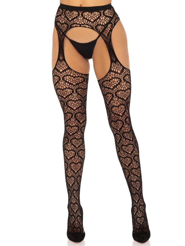 Heart Net Suspender Pantyhose - One Size - TruLuv Novelties