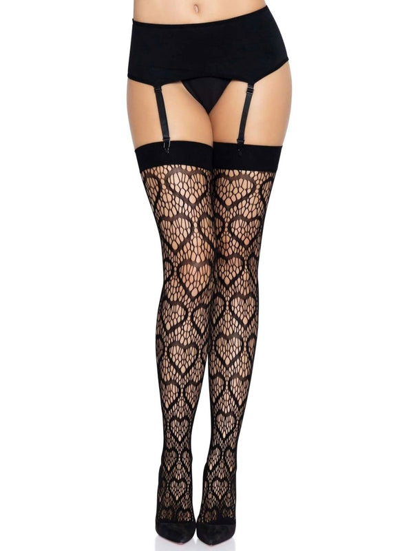 Heart Net Thigh Highs - One Size - Black - TruLuv Novelties