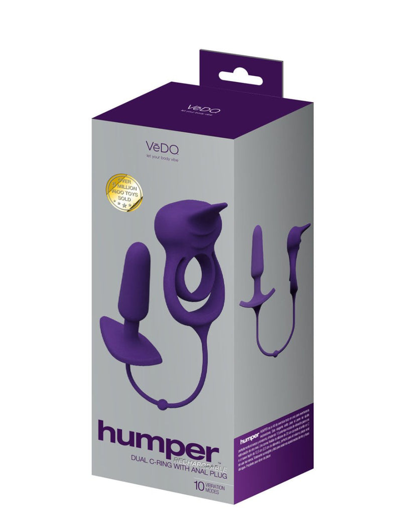Humper Rechargeable Dual C - Ring With Anal Plug - Purple - TruLuv Novelties