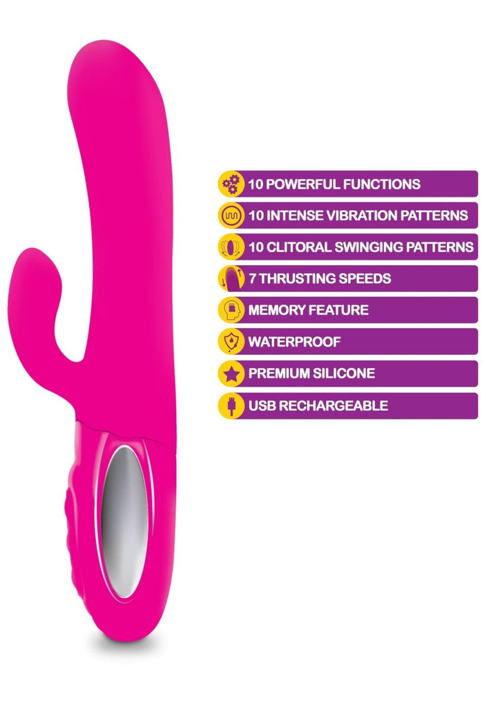 Hypnotic - Hot Pink - Thrusting Rabbit With Swinging Clitoral Stimulator - TruLuv Novelties