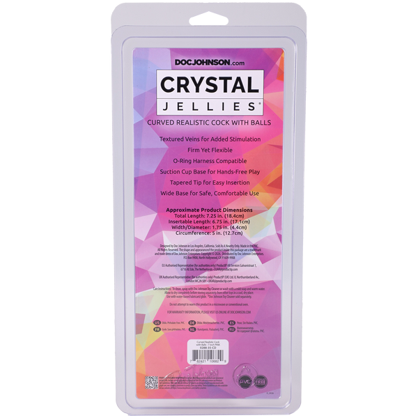 Crystal Jellies - Curved Realistic Cock With Balls - 7 Inch Pink