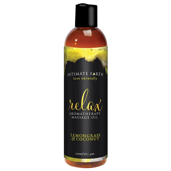 Intimate Earth Relax Aromatherapy Massage Oil Lemongrass & Coconut 4 oz. - TruLuv Novelties