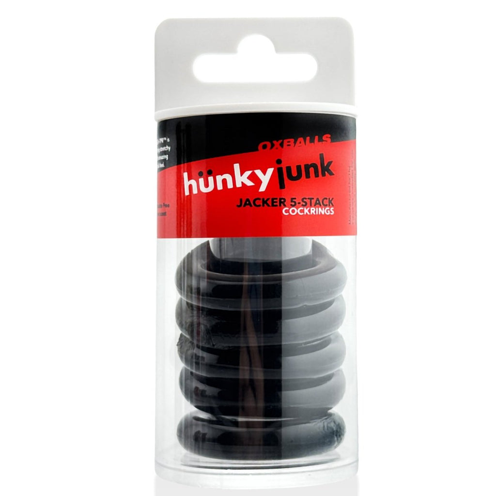 Jacker 5-Stack Five-Pack Tube Super-Strong Cockrings Black - TruLuv Novelties