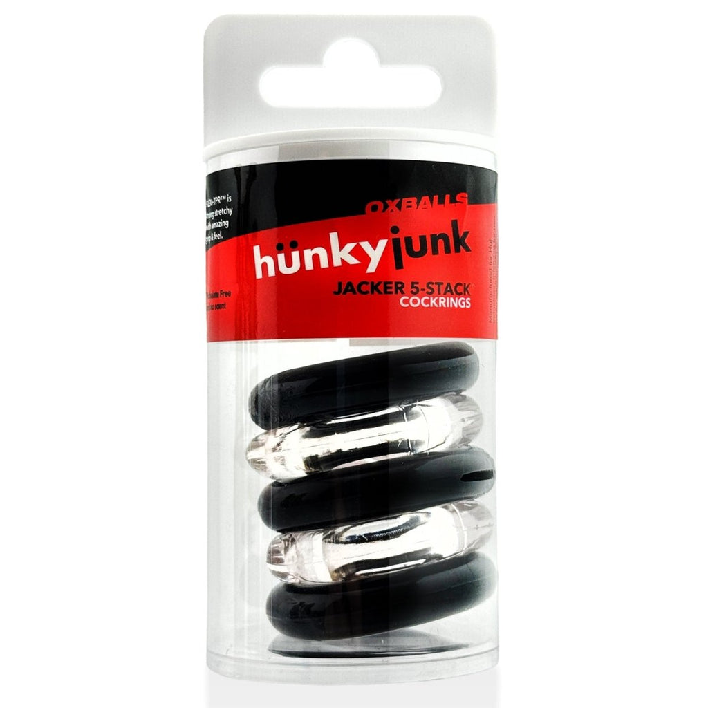 Jacker 5-Stack Five-Pack Tube Super-Strong Cockrings Clear Black - TruLuv Novelties