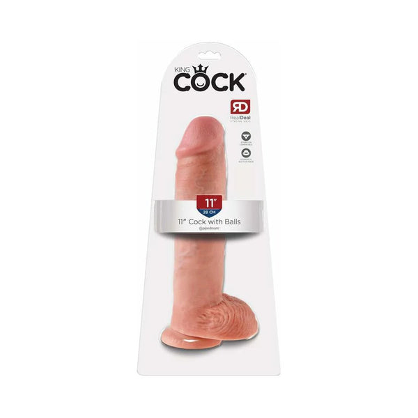 King Cock 11 in. Cock With Balls Realistic Suction Cup Dildo Beige - TruLuv Novelties