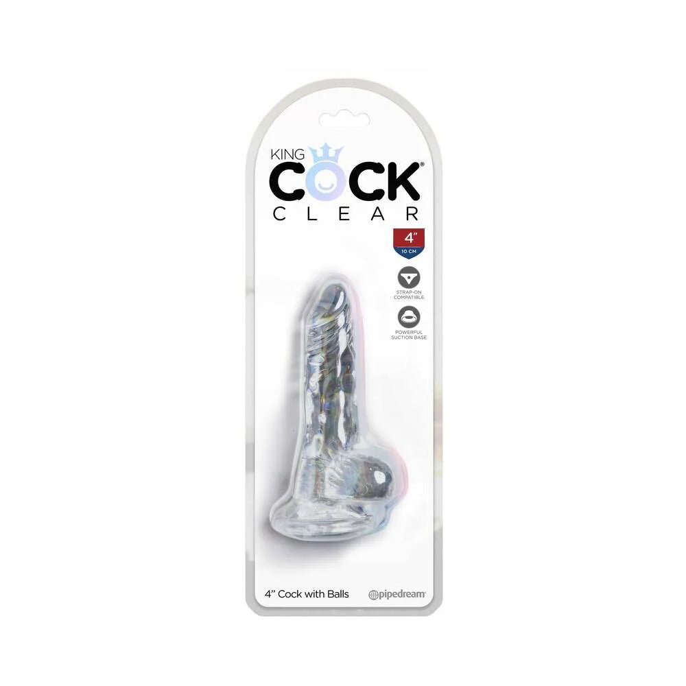 King Cock Clear 4 in. Cock With Balls Realistic Suction Cup Dildo - TruLuv Novelties