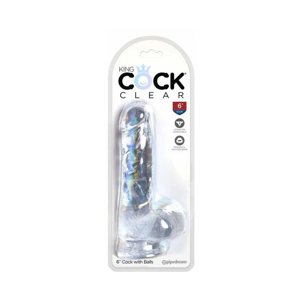 King Cock Clear 6 in. Cock With Balls Realistic Suction Cup Dildo - TruLuv Novelties