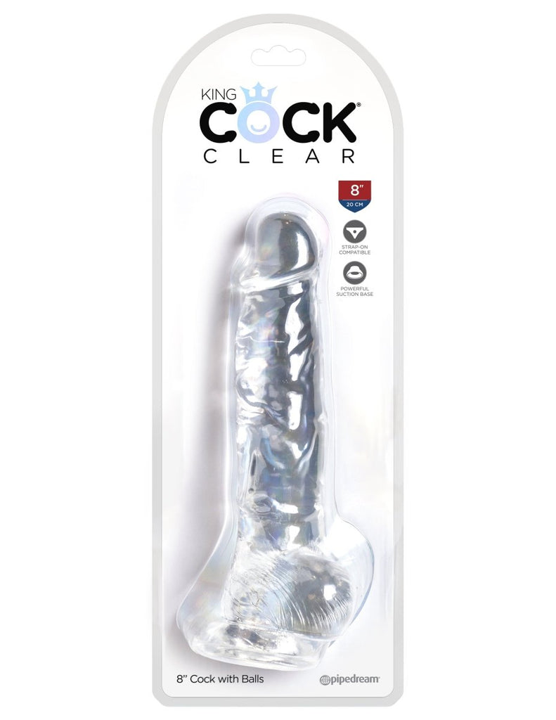 King Cock Clear 8 Inch Cock With Balls - TruLuv Novelties