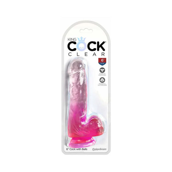King Cock Clear with Balls 6in Pink - TruLuv Novelties