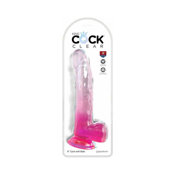 King Cock Clear with Balls 9in Pink - TruLuv Novelties