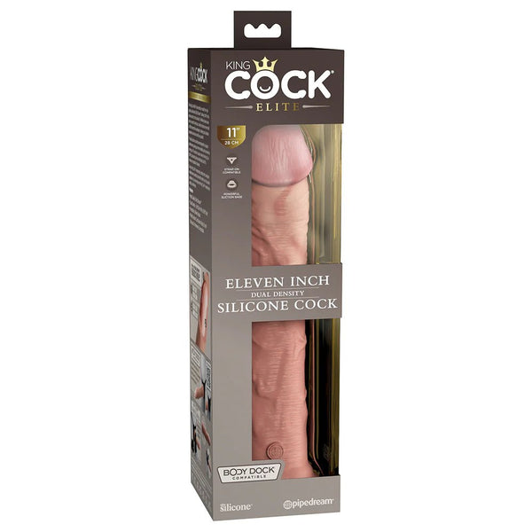 King Cock Elite 11 in. Dual Density Silicone Cock Realistic Dildo With Suction Cup Beige - TruLuv Novelties