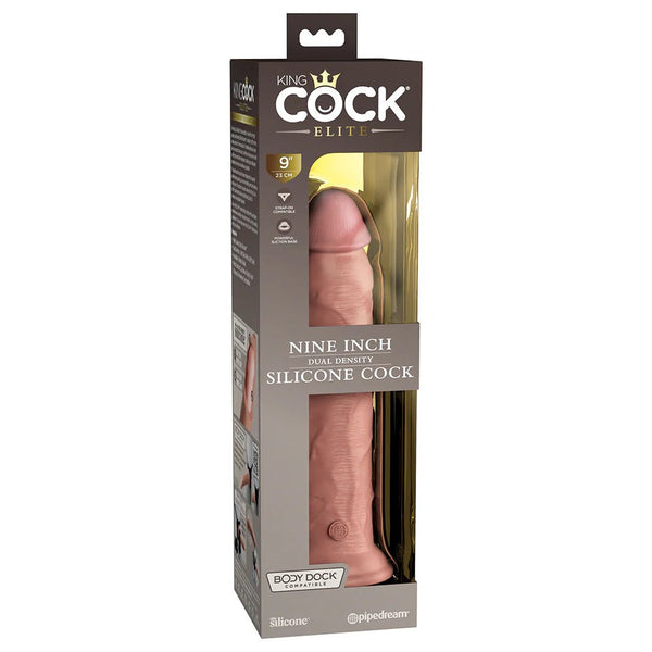 King Cock Elite 9 in. Dual Density Silicone Cock Realistic Dildo With Suction Cup Beige - TruLuv Novelties