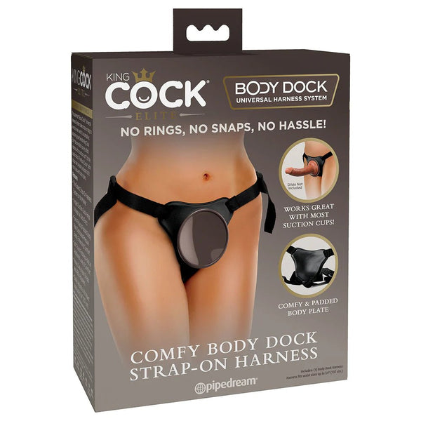 King Cock Elite Comfy Body Dock Strap - On Harness Black - TruLuv Novelties