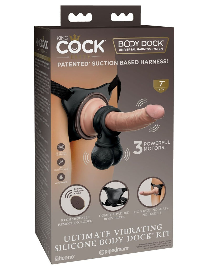 King Cock Elite Ultimate Vibrating Silicone Body Dock Kit - TruLuv Novelties