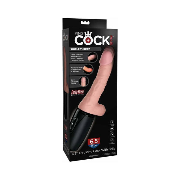 King Cock Plus 6.5 in. Thrusting Cock With Balls Rechargeable Realistic Vibrator Beige - TruLuv Novelties