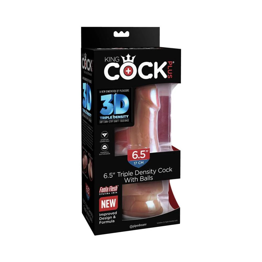 King Cock Plus 6.5 in. Triple Density Cock With Balls Realistic Suction Cup Dildo Tan - TruLuv Novelties