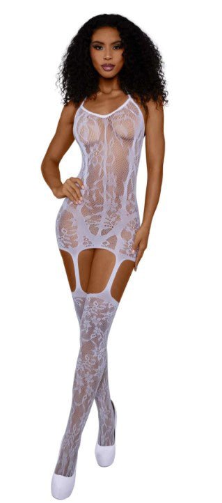 Lace and Opaque Seam Garter Dress - Os - White - TruLuv Novelties