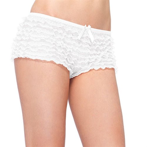 Lace Ruffle Tanga Shorts - One Size - White - TruLuv Novelties