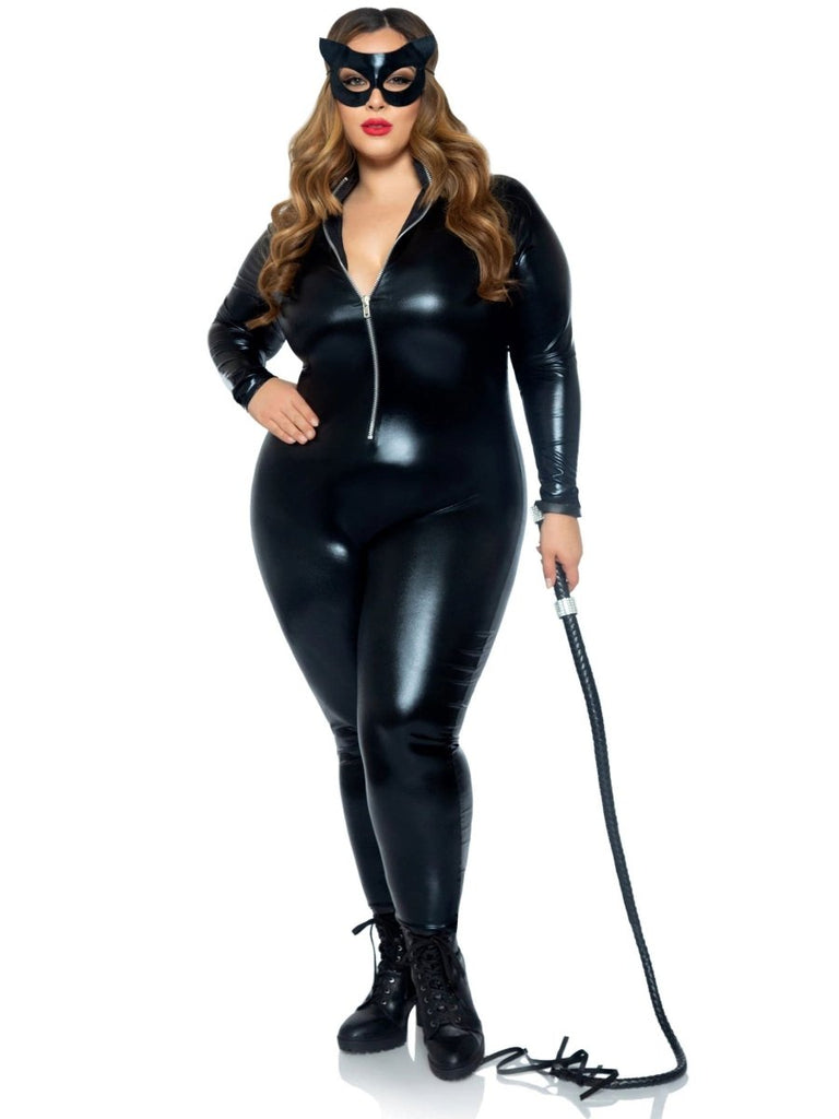 Lame Zipper Front Catsuit - 1x/2x - Black - TruLuv Novelties