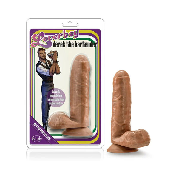Loverboy Derek The Bartender Realistic 7 in. Dildo with Balls Tan - TruLuv Novelties